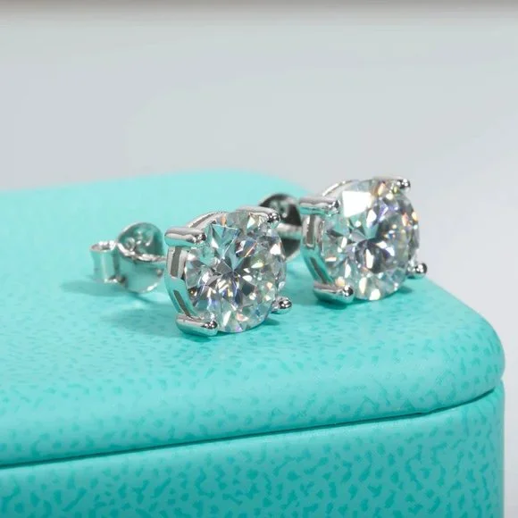 Certified 4ct. t.w. Moissanite Diamond Round Stud Earrings NEW A
